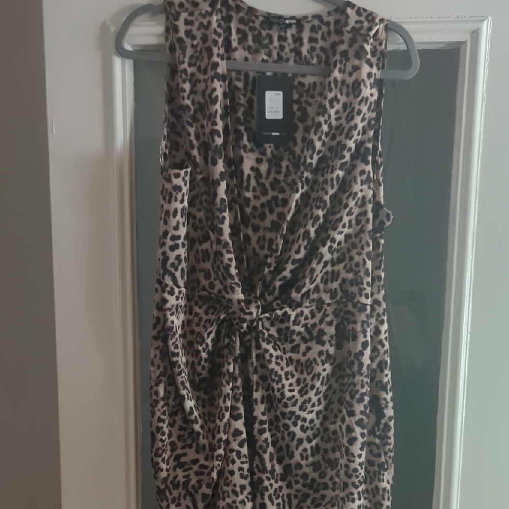 Fashion Nova Beige and Black Leopard Print Midi Dress